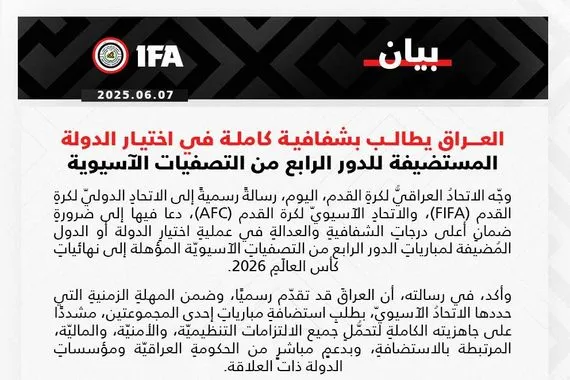 العراق يطالب الفيفا والاتحاد الآسيوي بالشفافية في اختيار مستضيفي ملحق المونديال وكالة بغداد اليوم الاخبارية