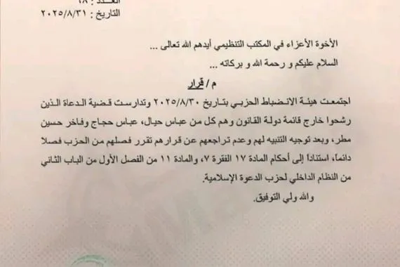 حزب الدعوة يفصل ثلاثة من أعضائه لترشحهم خارج قائمة دولة القانون وكالة بغداد اليوم الاخبارية