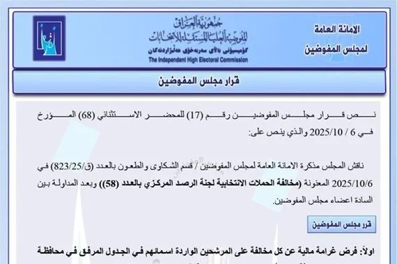 المفوضية تفرض غرامة على عدد من المرشحين لمخالفتهم نظام الحملات الانتخابية