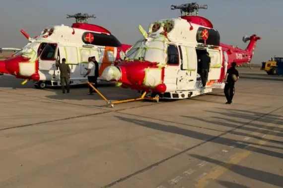 الدفع المدني تتسلم أول دفعة من الطائرات المروحية المستخدمة بعمليات الإنقاذ والإطفاء