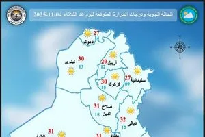 طقس العراق استمرار الانخفاض التدريجي في درجات الحرارة خلال الأيام المقبلة