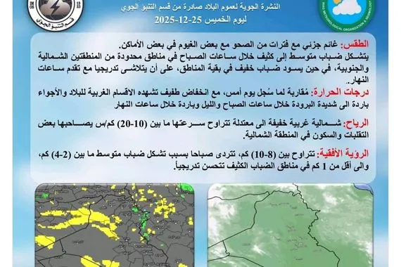 طقس العراق أجواء باردة وأمطار وثلوج متوقعة شمالاً