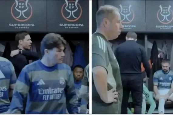 صور من غرفة ملابس ريال مدريد بين شوطي مباراة السوبر تكشف الأزمة